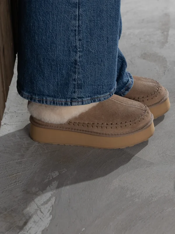 Jean Paul Vintersko | Tøfler>– Taissy Suede Fur Feather Grey