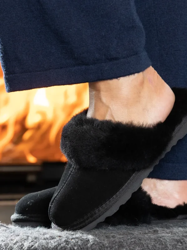 Roberto Rosso Tøfler>Sheepskin Slipper Black