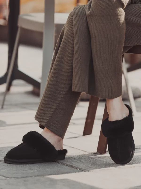 Roberto Rosso Tøfler>Sheepskin Slipper Black
