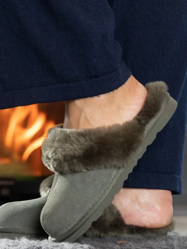 Roberto Rosso Tøfler>Sheepskin Slipper Green