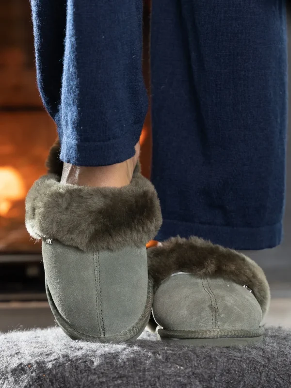 Roberto Rosso Tøfler>Sheepskin Slipper Green